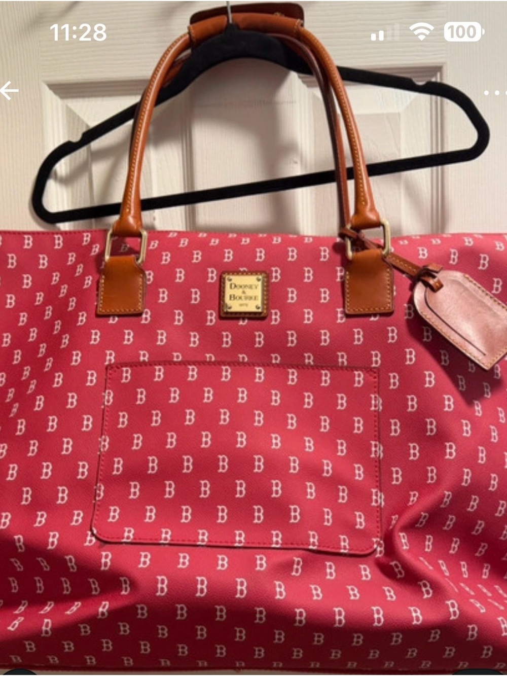 Dooney & Bourke Red Logo Tote with Tan Leather Trim